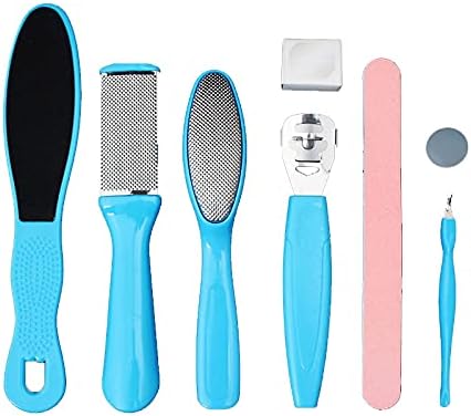 SONGQEE Foot File Pedicure Set，8 in 1 Foot File Hard Skin Remover Foot Care Kit Foot Files Pedicure Tools Foot Care for Dead Skin for Men Women at Home Spa (Blue)