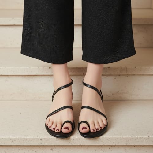 Image of CUSHIONAIRE CHAI Flat Strappy Sandals for Women, Comfortable Dressy Summer Slip-On Sandal with Memory Foam