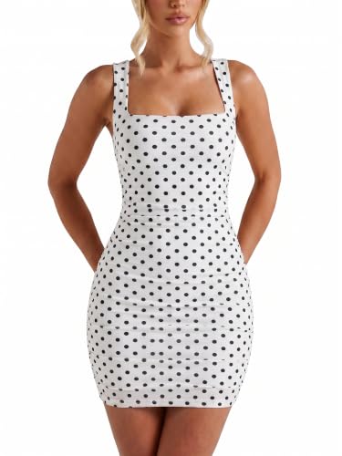 Image of BORIFLORS Women's Sexy Bodycon Corset Mini Dresses | Square Neck Ruched Sleeveless Club Party Short Dress