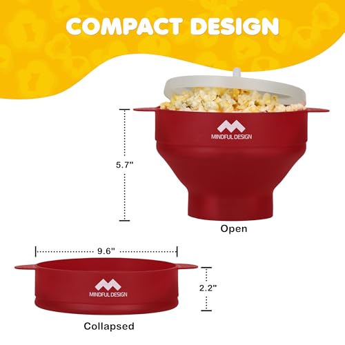 Image of The Original Mindful Design Microwave Popcorn Popper - Silicone Bowl, BPA-Free & Dishwasher Safe (Cherry Red)