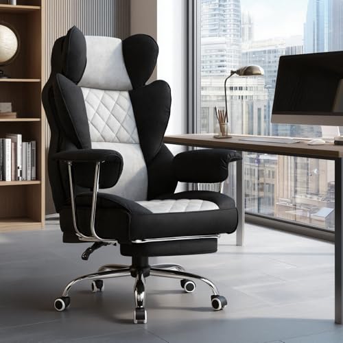 Image of GTPLAYER Gaming Chair,Office Chair with Pocket Spring Lumbar Support, Ergonomic Comfortable Wide Office Desk Computer Chair with Outward Fixed Soft Armrests and Footrest (Fabric, BlackGray)