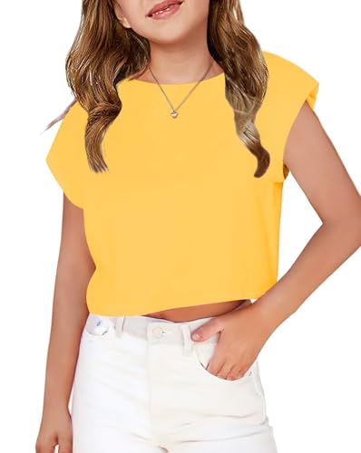 Image of Arshiner Girls Shirt Crop Tops Short Sleeve Summer Drop Shoulder Batwing Sleeve Crewneck Loose T Shirt Tee