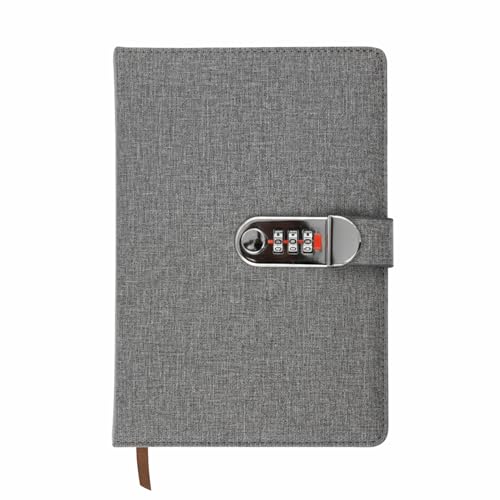 Image of Diary with Lock, A5 Personal Notebook with 3-Digit Combination Lock, PU Leather Journal for Women & Men | Secret Writing Notebook for Girls, Boys, Office & School and Gifts (22 x15 CM) (Fabric Gray)