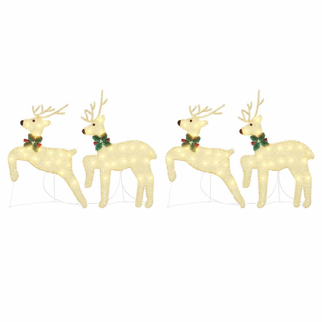 Renna a LED in tessuto dorato, 4 pezzi, decorazione natalizia con funzionamento USB, design art déco, adatta per interni ed esterni, 45 x 19 x 65 cm, illuminazione festiva per soggiorno e