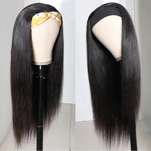 Image of Celiarita Headband Wig Human Hair Straight 26 inch Glueless None Lace Front Machine Made Half Wigs for Black Women Human Hair Headband Wig Straight 150% Density Natural Color