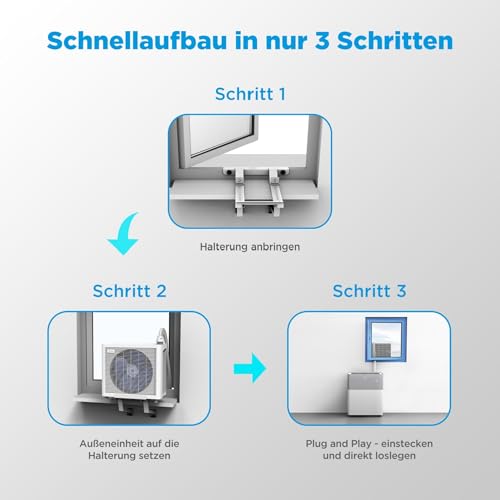 Midea Portasplit Klimaanlage, Mobile Wärmepumpe, Kühlen A++/Heizen A+, 12000 BTU 3, 5kW, für Räume bis zu 42 m² / 105 m³, nur 39 dB(A) im Silent-Modus