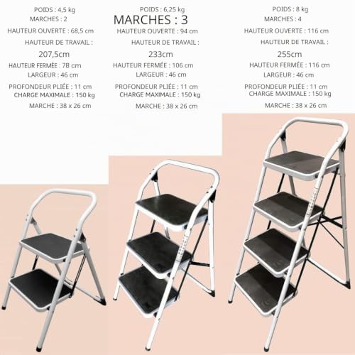 Tabouret pliable en acier 4 marches Homelux structure robuste et stable