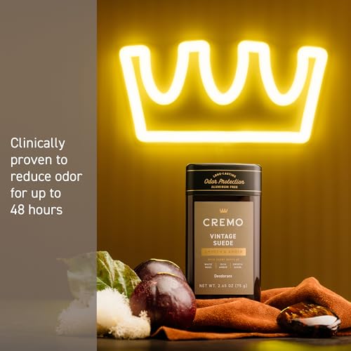 Image of Cremo Vintage Suede Aluminum Free Deodorant for Men, 48-hour Long Lasting Odor Protection, 2.65 Ounce (Pack of 12)
