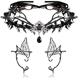 Kacctyen Fairy Leaf Headband Elf Ear Cuffs Elf Crown Cosplay Accessories for Women Halloween Pageant Wedding Prom (Classic Style,Black)