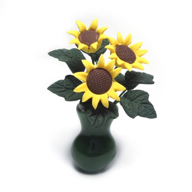 zalati Dollhouse Sunflower with Vase 1:12 Miniature Clay Flower Ceramics Vase for Doll House Decoration, Yellow, Small