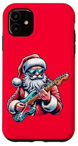 エレキギターを弾くサンタクロース 面白い スマホケース iPhone 11 用