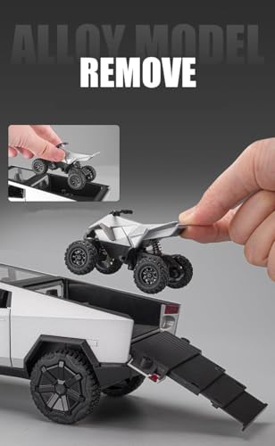 Image of Exclusive Alloy Metal Pull Back Die-Cast Car Diecast Metal Pullback Toy Car with Openable 6 Doors,Light Music Boys Gifts Toys (1:24 Tesla Cybertruck-Black Color)