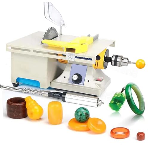JMbpkduHs Mini Sierra De Mesa Y Pulidora De 750 W, Sierra Lapidaria con Eje Flexible, Velocidad Ajustable 0-10000 RPM, Ruedas De Pulido Dobles, Sierra Lapidaria para Joyería De Bricolaje