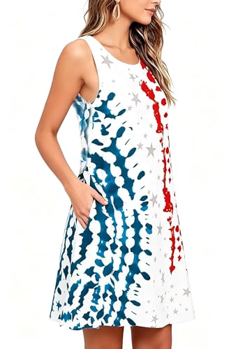 Image of Roshop Womens Juneteenth Flag Sleeveless Dress 4th of July Patriotic Swing Sundress with Pockets