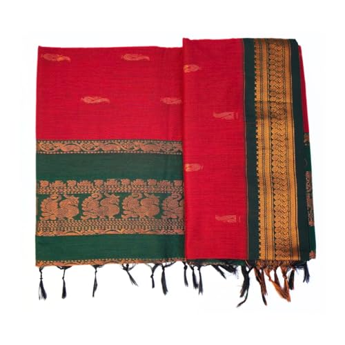Image of Pure Kalyani Cotton Saree | Zari Border & Blouse Piece - Lata Gadwal Design | Traditional Saree