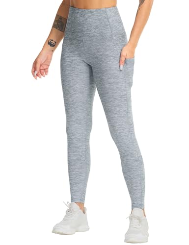 Image of THE GYM PEOPLE Thick High Waist Yoga Pants with Pockets, Tummy Control Workout Running Yoga Leggings for Women