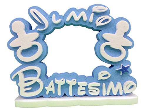 Generico Polistirolo Scritta Battesimo Bimbo Neonato per Maschietto Decorazione in Polistirolo centrotavola Celeste L 43 x H 30 x S 5