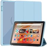 Funda delgada para tablet Amazon Kindle Fire HD 10 y 10 Plus (10.1 pulgadas 13ª/11ª generación 2023/2021), funda de piel sintética con soporte triple, parte trasera transparente, doble ángulo, carcasa con encendido y apagado automático, color azul claro