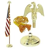 Indoor American Cotton Flag, Flagpole, Base & Tassel (Metal Eagle, 8 Ft Oak Pole)