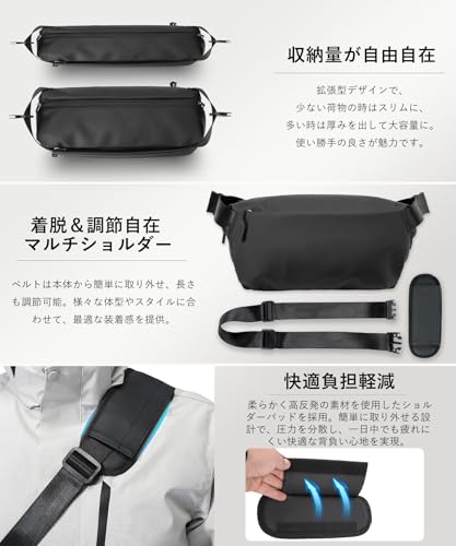 Sollman ショルダーバッグ ボディバッグ メンズ 大容量 防水 斜めがけ スリングバッグ アウトドア 海外旅行 多機能 ブラック の商品画像 5