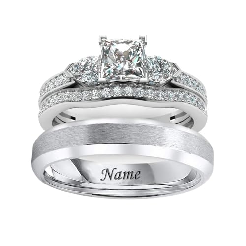 CT Moissanite Three Stone Wedding Ring Sets for Couples,10K