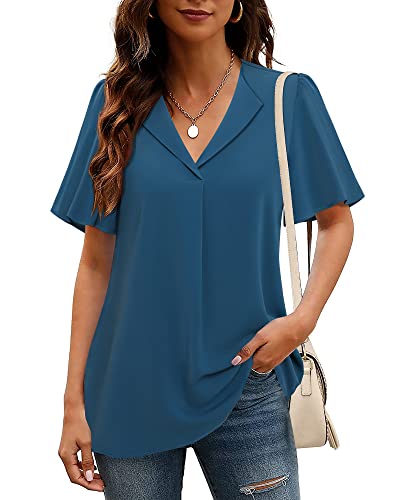 Unixseque Women Blouses For Work Office,Chiffon Tunic Tops For Women Summer Ladies Business Attire Dress Shirts Womens Blouses And Tops Dressy Flowy V Neck Professional Tops Plus Size Sheer Maternity #TOP2