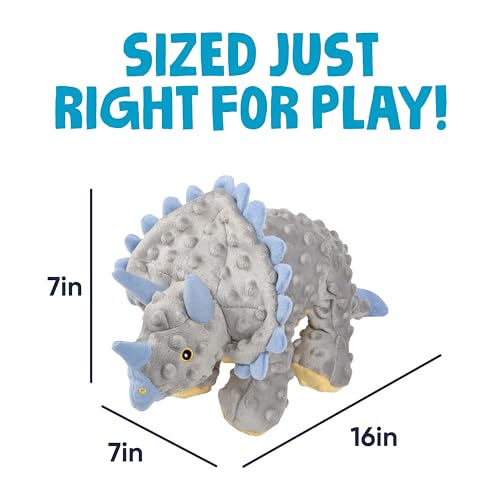 goDog Dinos Frills Squeaky Plush Dog Toy, Chew Guard Technology - Gray, Large