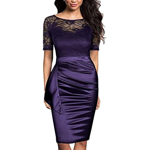 Mmondschein Women's Vintage Lace Satin Party Casaul Party Business Work Dress Cover