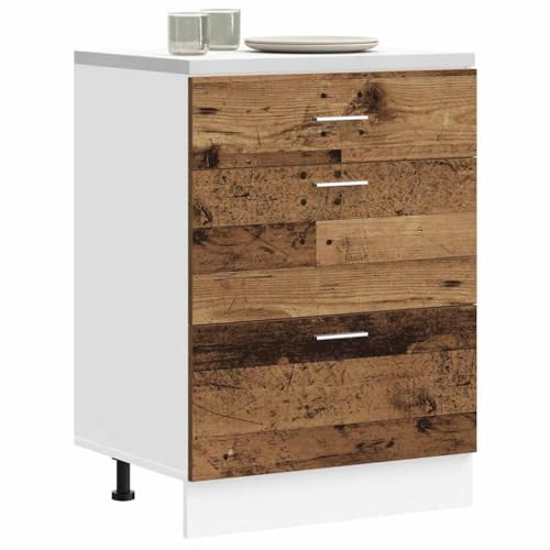Refined Mueble bajo de Cocina “Lyon” de Madera Antigua 1x Mueble Colgante (4 estantes) 30 cm