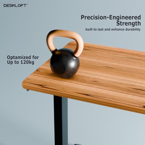 Image of Height Adjustable Electric Desk Table | Motorized Sit Stand Workstation with Walnut Wood Grain Desktop | Ergonomic Computer Table for Home Office (Black Frame & Brown Top, 1200 x 600 mm)