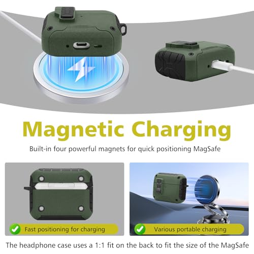 Image of HITZEE for AirPods Pro 3 Case, Compatible with AirPods Pro 3rd Generation Case (2025), Magnetic Automatic Lock with Phone Stand, Compatible with MagSafe Cover, Green