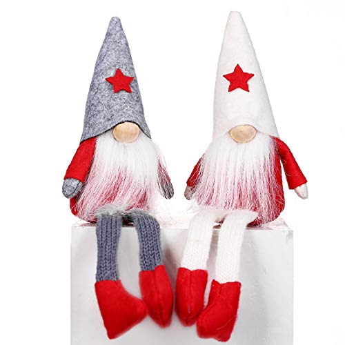 XmasExp 2ct Handmade Swedish Tomte Christmas Gnome Ornaments Set,Elf Santa Scandinavian Plush Sitting Long Hat Doll Home Decor Collectible Nisse Dolls Table Ornament