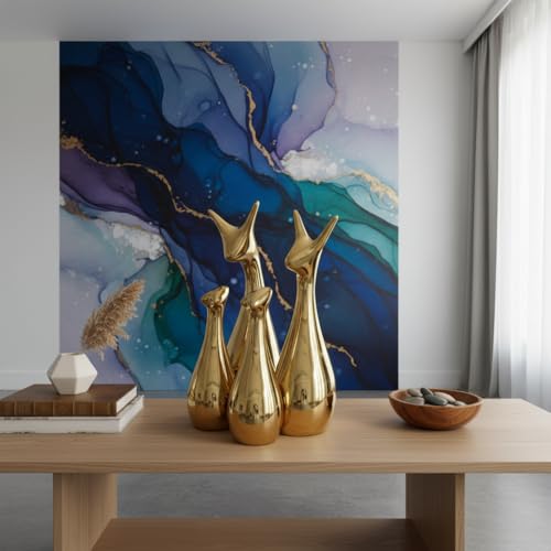 Image of Xtore Home Decor Lucky Deer Statue Family Metallic Gold Finish Ceramic Figures | | Elegant Family Deer Showpiece for Living Room, Office, Hall, Shelf Decoration - (Set of 4, Golden Set)