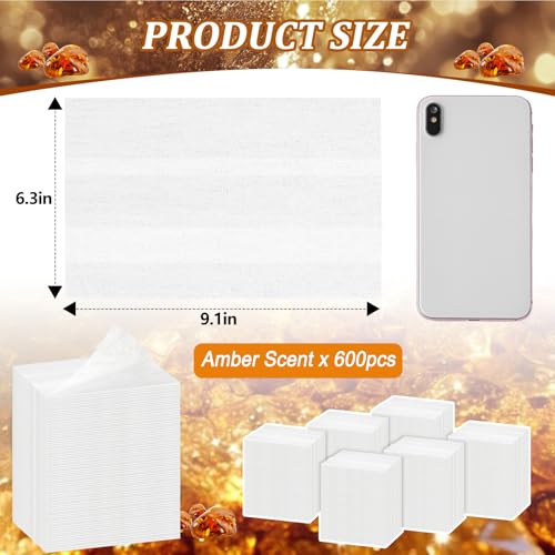 Image of 600 Count Dryer Sheets Bulk Fabric Softener Amber Vanilla Scent Dryer Sheets Naturally Softens and Removes Static Cling, Ideal for Large Households, Sensitive Skin