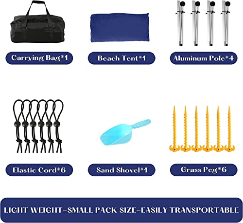 Image of RLAIRN Pop Up Beach Canopy UPF50+ with 8 Sandbags, 4 Stability Poles, Sand Shovel and Ground Pegs Beach Tent Sun Shelter for Family Outdoor Beach, Camping Trips, Backyard and Picnics