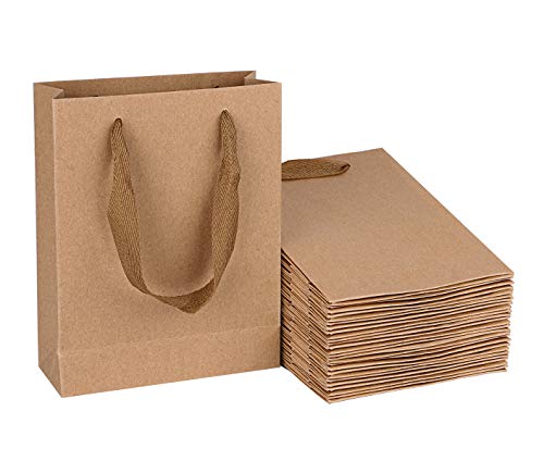 Sdootjewelry Kraft Paper Gift Bags, 50 Pcs Brown Kraft Paper Bags with Handles, 5.9 x 2.4 x 7.9â€™â€™ Matte Tote Paper Bags, Shopping Bags, Kraft Bags, Party Bags