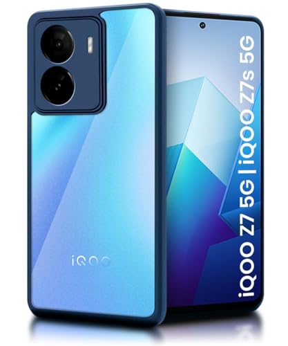 Image of WOW IMAGINE Shockproof Hybrid Back Cover for iQOO Z7 5G | iQOO Z7s 5G | Hard Slim fit Back Case | PC & TPU | Clear Transparent Case - Blue