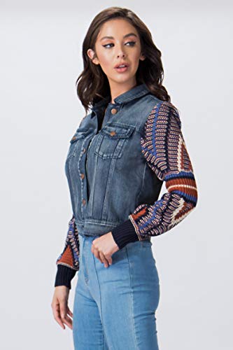Flying Tomato Women's Boho Sweater Sleeve Denim Jacket3
