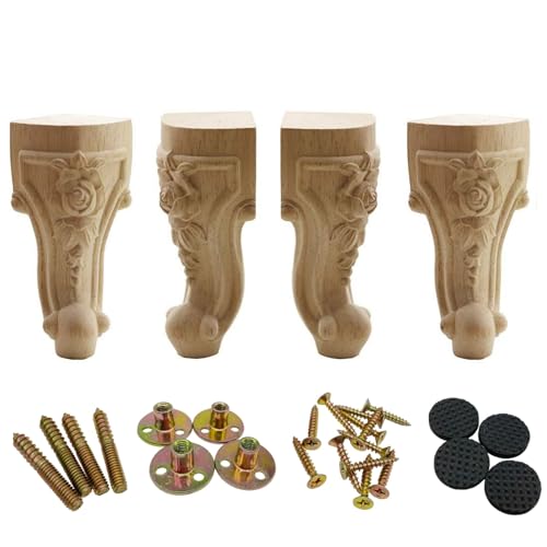 WEICHUAN Solid Unfinished Wood Carved Furniture Legs for Sofa Couch Chair Ottoman Loveseat Coffee Table Cabinet Furniture Legs & Feet Replacement (6' Set of 4)