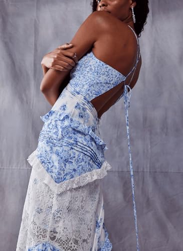 Image of SOOKABEILA Women Y2k Boho Maxi Dress Floral Lace Sheer Tiered Flowy Cami Long Dress 2025 Summer Smocked Beach Sundress