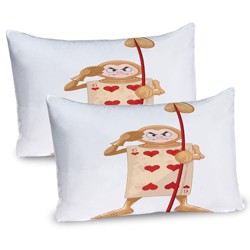 Ambesonne Alice in Wonderland Pillow Sham Set of 2, Playing Card Illustration 6 of Hearts Girl Fiction Theme, Quality Microfiber Bedding Item for All Seasons, 30