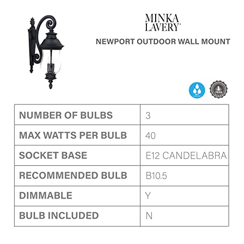 Image of Minka Lavery Outdoor Wall Light 8902-94 Newport Aluminum Exterior Wall Lantern, 120 Watts, Heritage