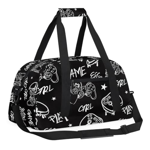 Kids Overnighter Duffel Bags for Boys Girls, Gamer Gamepad Carry-On Size Sports Gym Bag for School Practice or Overnight Travel Weekender Sleepover Workout Tote Bag