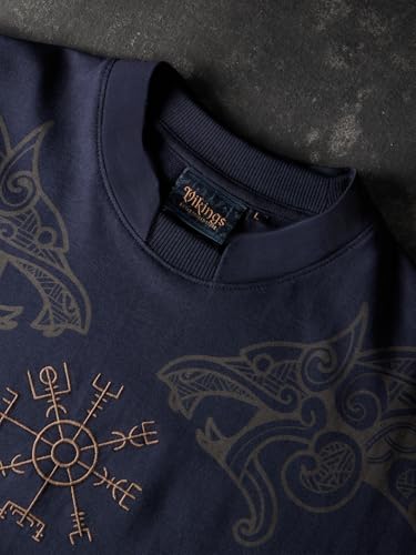 Image of The Souled Store Vikings: Longship Men and Boys Short Sleeve Rpund Neck Brown Embroidered Cotton Oversized Lightweight Breathable Drop Shoulder Streetwear T-Shirts