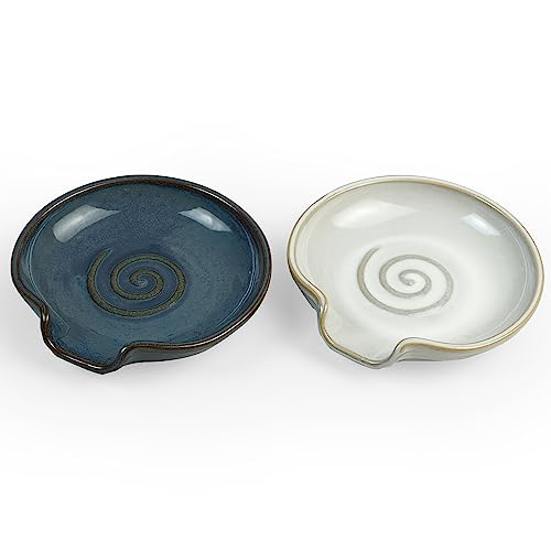 Image of Cinf 2PCS Ceramic Spoon Rest for Stove Top,Spoon Holder for Kitchen Counter Large Spatula Holder for Spoons, Ladles, Tongs, Housewarming Gifts,Blue&White