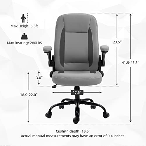 Seatzone High Back Computer Office Desk Chair With Flip Up Arms And Wheels Leather Swivel Comfy Modern Chair For Teens Adults, Gray #TOP3