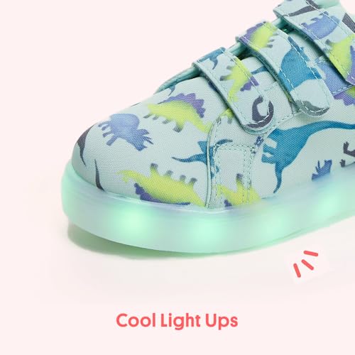 FabKids Boys Light Up Dinosaur Sneakers Glowing Athletic Sport Shoes Kids Cute Dino Tennis Footwear Toddler Size T94