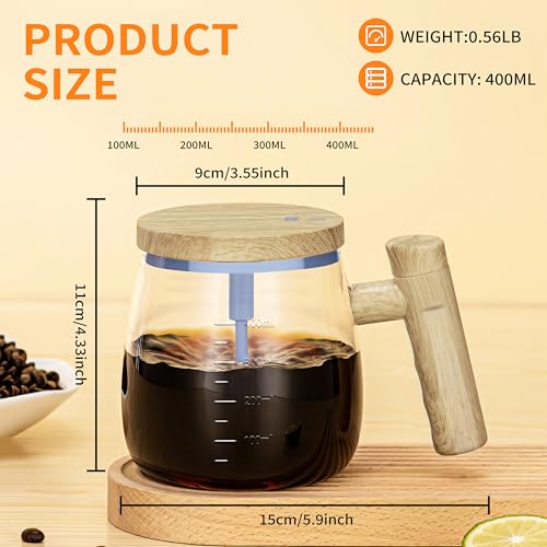 New Upgrade Self Stirring Glass Coffee Mug, Rechargeable Rotating Blender Mug, Electric Mixing Coffee Cup, Lightweight Auto Self Stirring Cup for Stir Mixed Drink Milk Protein Home Office - 400ML