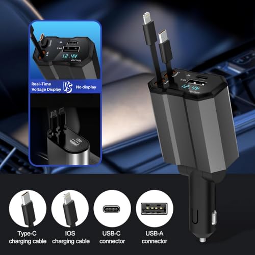 Image of Premium Car Charger Fast Charging 120W | 60W Type-C + Lightning | 4-Port