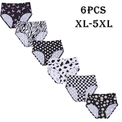 Image of Women's Underwear Plus Size XL-6XL Panties Briefs High Waist Rose Floral Print 6 Pack Undies